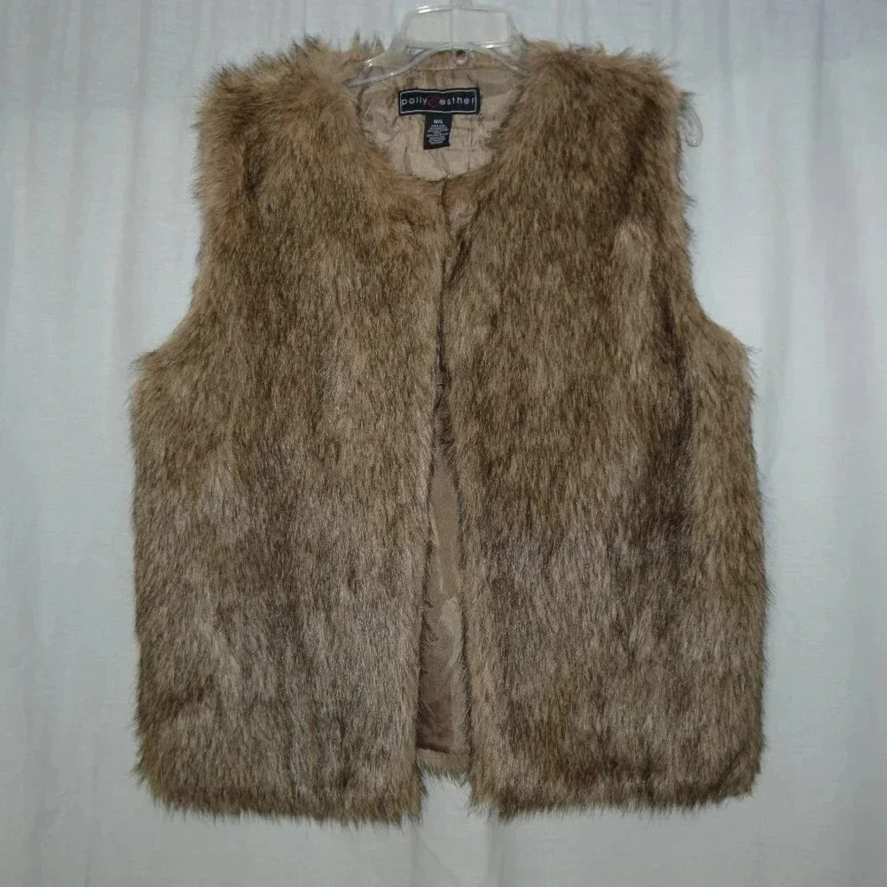 Polly Esther Women Brown Faux Fur Vest M/L - Picture 1 of 6